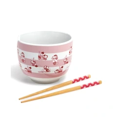 Sanrio - Hello Kitty - Pink Stripe 20oz Ramen Bowl w/ Chopsticks